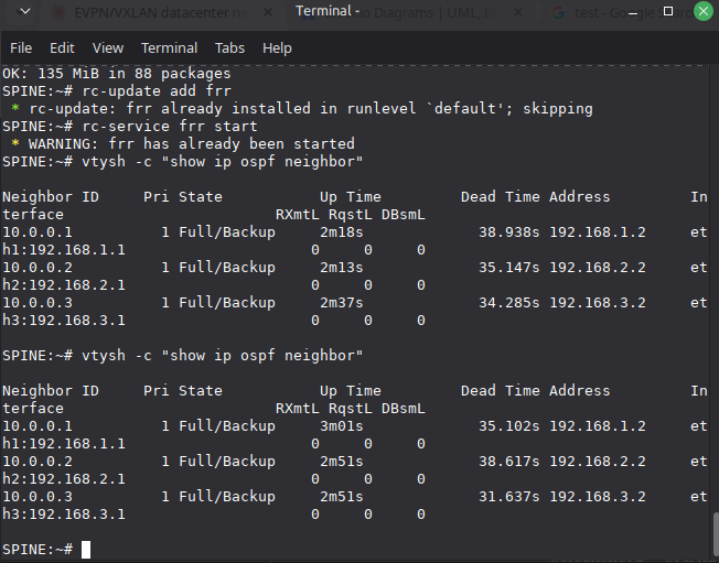 OSPF neighbor verification on the Spine